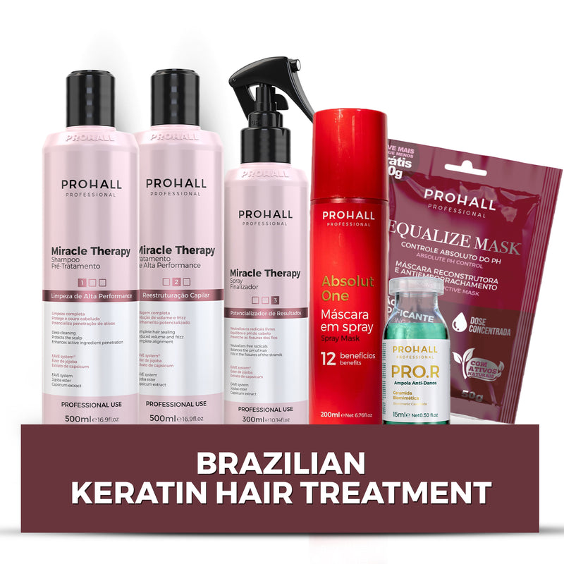 Brazilian Keratin Hair Treatment Blowout Complex- Prohall Miracle Therapy Kit 53Floz/ 1565ml- Formaldehyde Free Keratin Treatment at Home -Queratina Brasileña Keratina Para Alisar el Pelo Sin Formol