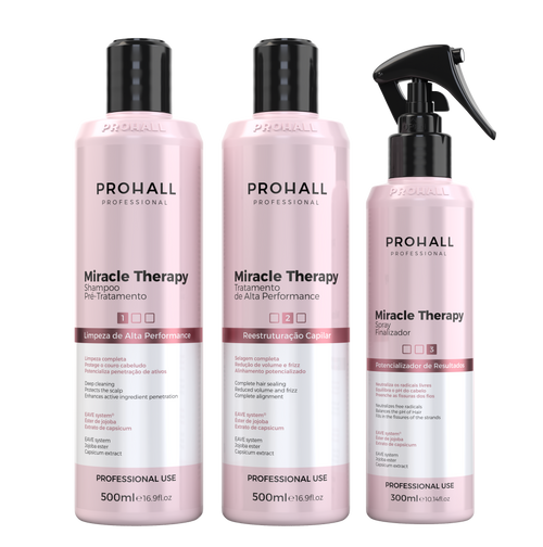 Brazilian Keratin Hair Treatment Kit - Straightening Blowout Formaldehyde-Free -Prohall Professional Miracle Therapy 17oz- Keratina Queratina Alisador para el pelo