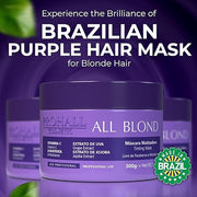 Prohall Cosmetic Brazilian Purple Hair Mask Hair Toner for Bleached,Chemical Treated, Orange & Brassy Hair-Reduce Yellowness, Restore Strength, Elasticity & Hydration (10.5floz)