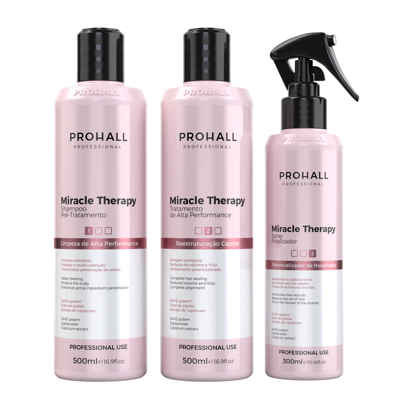 Brazilian Keratin Hair Treatment Kit - Straightening Blowout Formaldehyde-Free -Prohall Professional Miracle Therapy 17oz- Keratina Queratina Alisador para el pelo