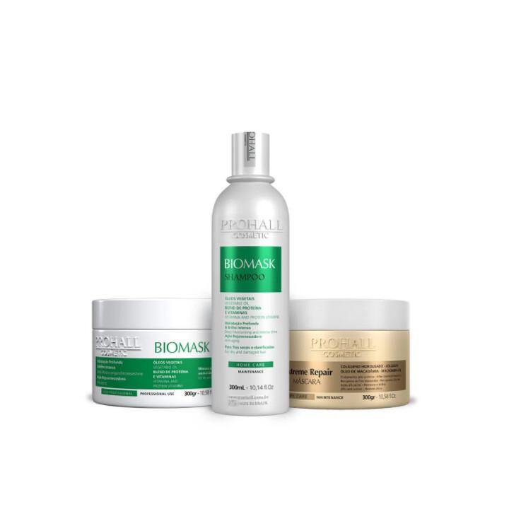 Prohall Kit Biomask 10.14floz Shampoo + Biomask 10.58floz Mask + Extreme Repair Mask 10.58floz - Prohall Cosmetic
